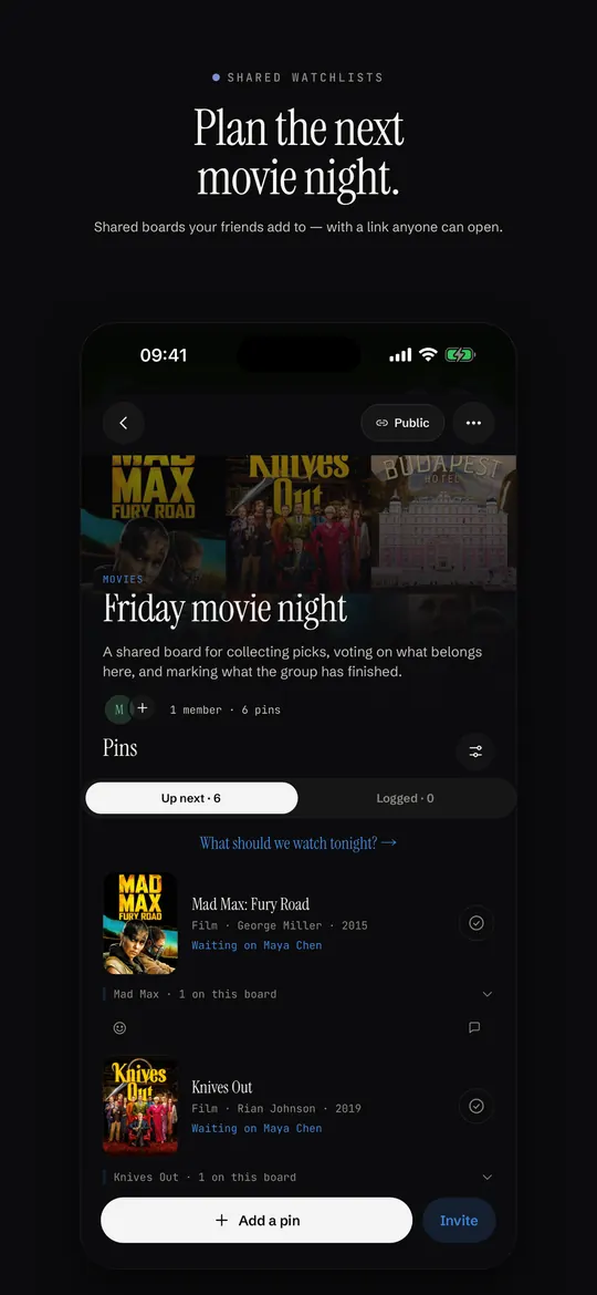 A shared movie-night board with friends
